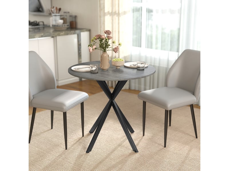  Table de cuisine ronde, 80 cm, plateau compact, panneaux de particules, métal, gris  - Conforama C