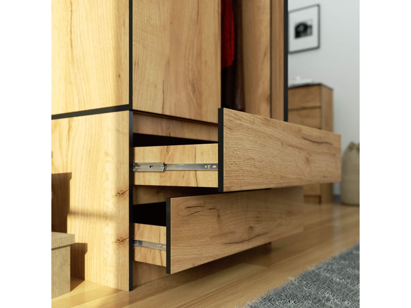 Armoire avec surmeuble akord s90 chêne craft 90 cm 2 portes 2 tiroirs façade chêne craft 6 étagères 90x51x234 cm - Conforama E