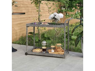 Chariot de service, chariot de bar gris 100x45x83 cm résine tressée
