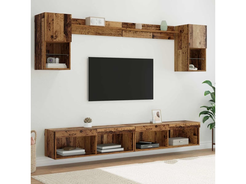  Unités murales tv avec led 6 pc bois ancien bois d'ingénierie shl43532  - Conforama B