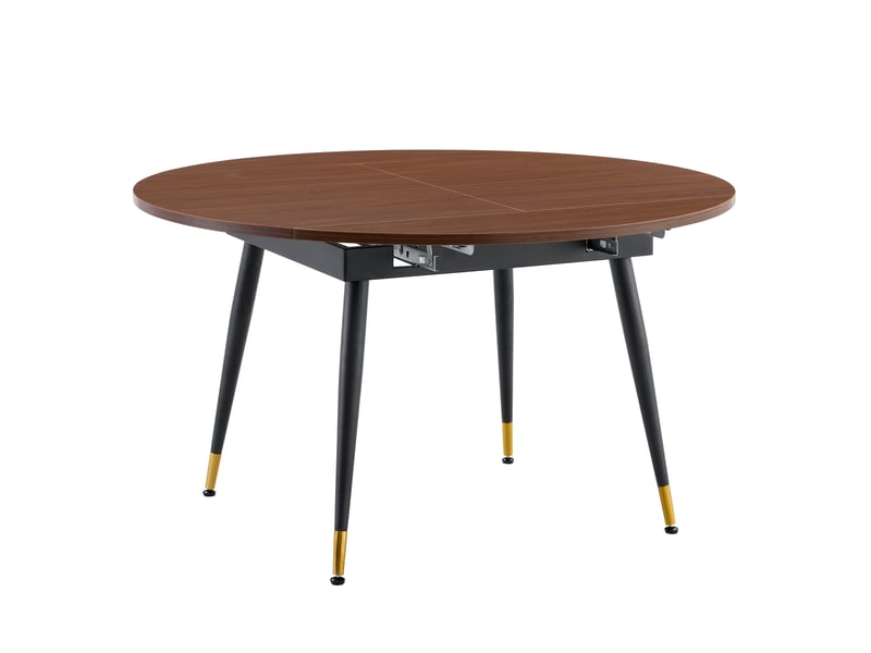  Table à manger extensible moderne - ronde à ovale - plateau accents dorés, pieds, gain de place - métal, mdf - noyer Bubbly - Conforama A