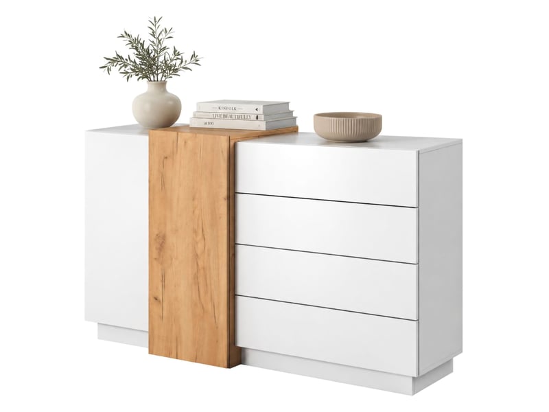  Buffet hadarari, commode 4 tiroirs, 160x45x94h cm blanc Hadarari - Conforama A