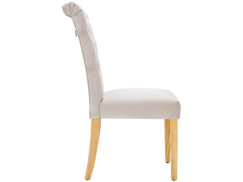 Chaise de salle à manger lot de 6 à dossier courbé  - assise à ressorts, pieds en chêne, velours beige  - Conforama E