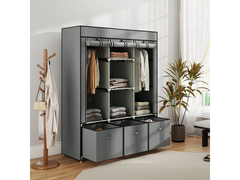  Armoire en tissu pliable à fermeture zippée,avec 2 penderies et 3 tiroirs en non-tissé, 125×43 ×162.5 cm,gris clair  - Conforama D