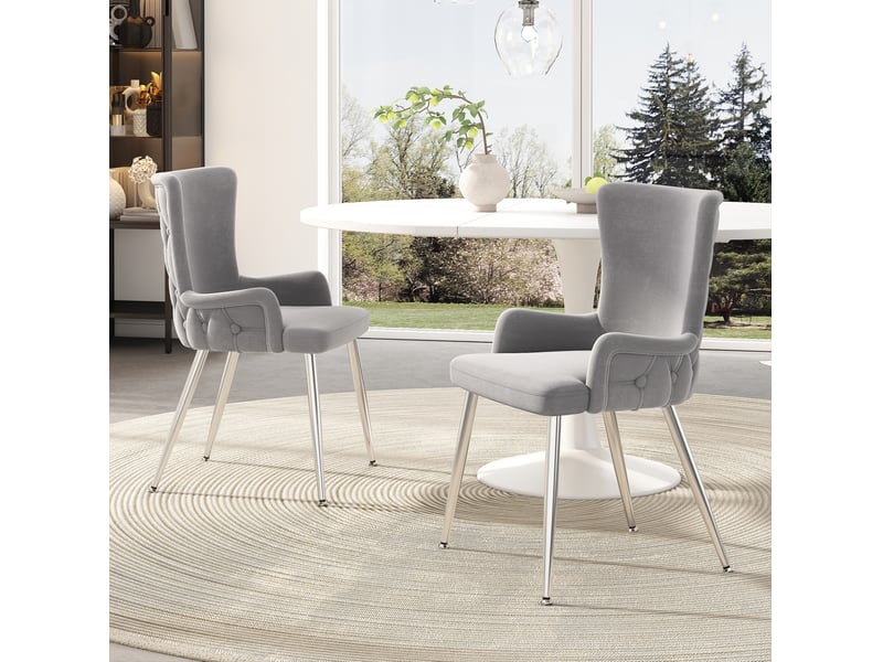 Lot de 6 chaises de salle à manger, luxueux fauteuil lounge pour salon, chambre, avec 4 pieds en métal argentés, gris - Conforama D