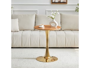 Table à manger ronde,60x60x72 cm,mdf,effet bois et métal doré