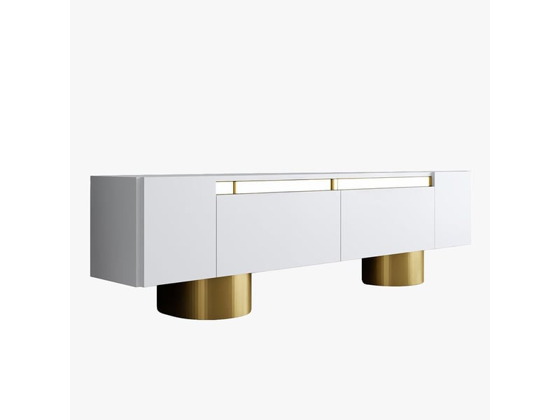  Meuble tv 2 portes abattantes blanc et doré  - Conforama C