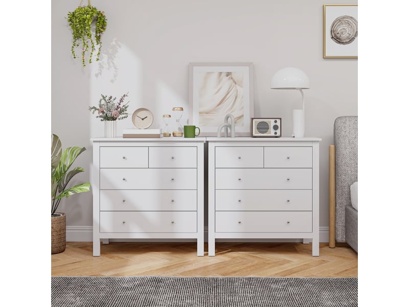 Commode blanche 79 cm - 5 tiroirs, ouverture silencieuse, anti-basculement, design contemporain  - Conforama D