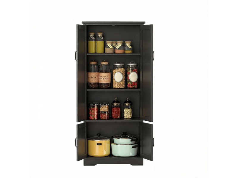 Buffet de cuisine haut avec 4 portes, 3 étagères et dispositif anti-basculement, en mdf, 60×30×123 cm, noir - Conforama A