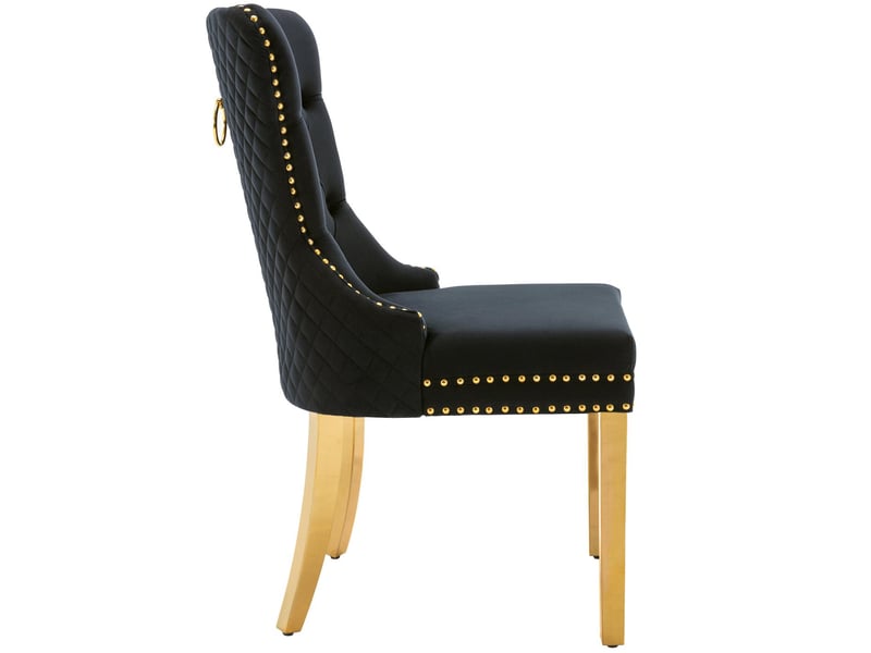  Lot de 4 chaises de salle à manger en velours noir et pieds dorés WF317815AAS-4 - Conforama B