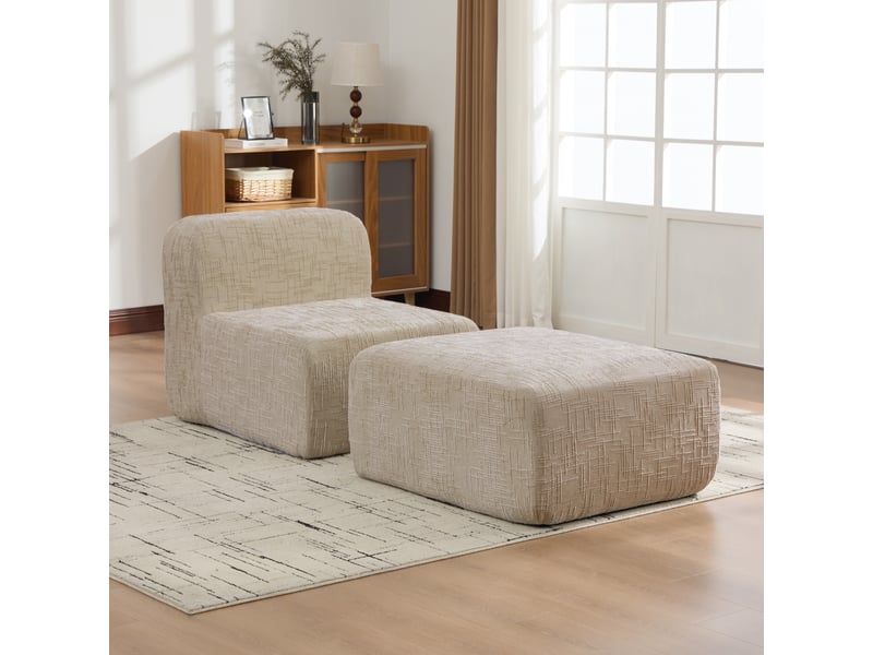 Canapé modulable, canapé de salon, en tissu chenille, kaki clair, mousse haute densité, base antidérapante - Conforama A