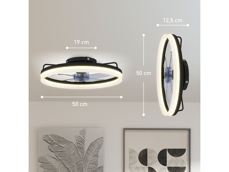  Ventilateur de plafond avec lumière led 40 w noir, moteur dc réversible, 6 vitesses et minuterie pour chambre  - Conforama C