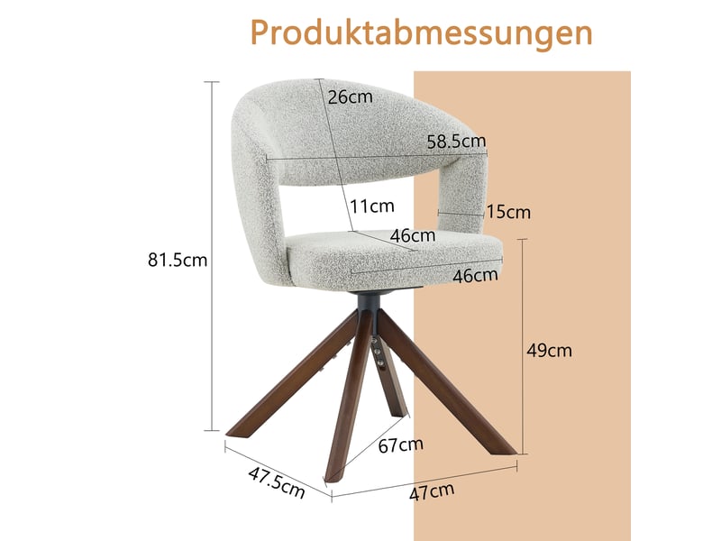  Lot de 2 chaises de salle à manger pivotantes,47x47,5x81,5 cm,tissu,gris clair  - Conforama C