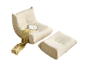 Fauteuil poire avec repose-pieds en tissu teddy beige cravdom