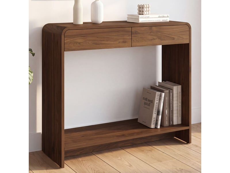 Console 2 tiroirs capucine effet noyer design arrondi  - Conforama B