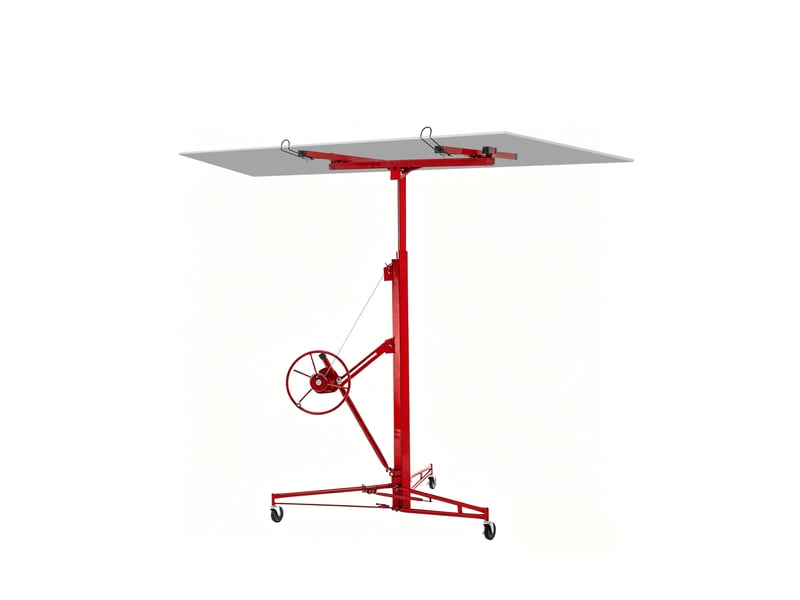  Lève-panneaux réglable 124 x 137 x 180 cm rouge en acier, treuil manuel et charge maximale de 68 kg  - Conforama A
