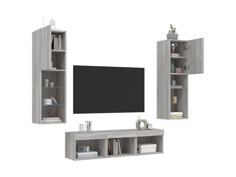  Unités murales tv avec led 5 pcs gris sonoma bois d'ingénierie shl63520  - Conforama D