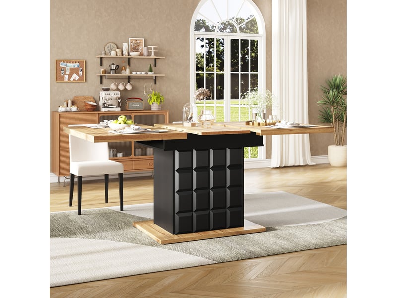 Table à manger extensible 110-140 x 80 cm avec rangement, noir et naturel  - Conforama B