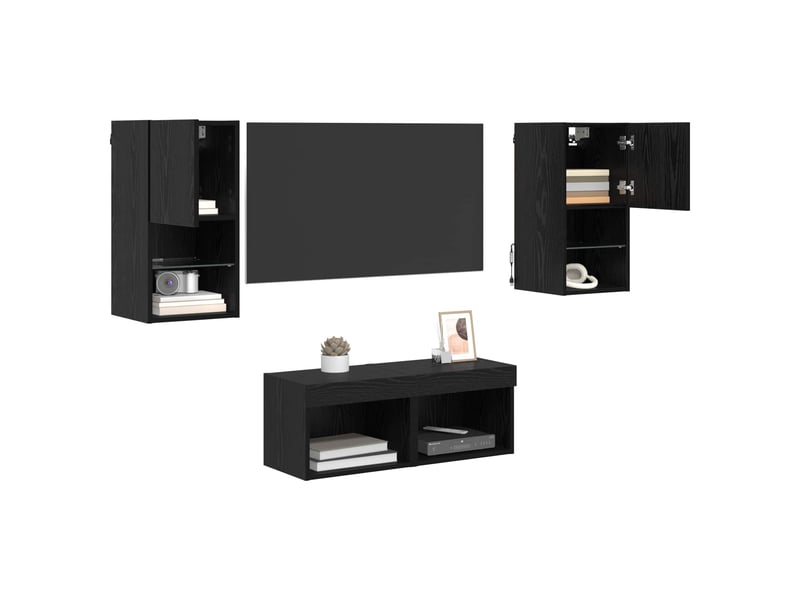  Lot de 4 meuble tv mural, meuble tv suspendu chêne noir bois d'ingénierie shl26015  - Conforama C