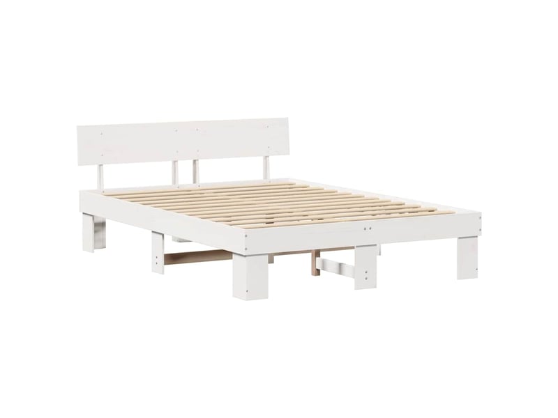  Lit double- lit adulte -  cadre de lit avec tête de lit blanc 150 x 200 cm pin massif  - Conforama C