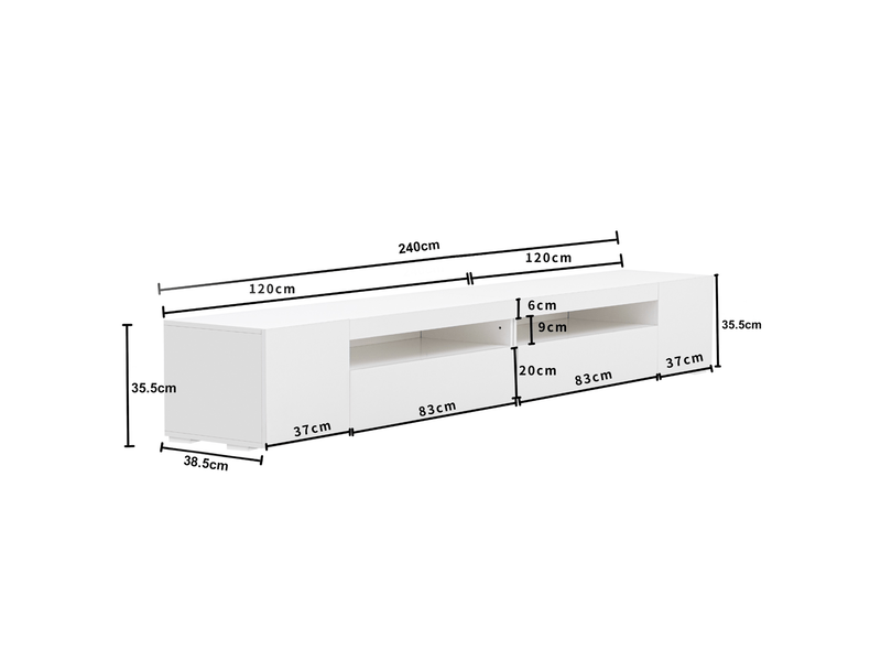  Meuble tv avec rangement et éclairage led variable pour salon en mdf 240×38,5×35,5 cm blanc  - Conforama D
