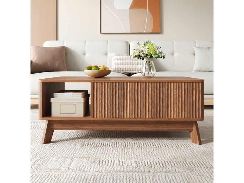  Table basse relevable, table de salon avec coffre de rangement et compartiment ouvert, en mdf style moderne 95x48x50cm, noyer  - Conforama C