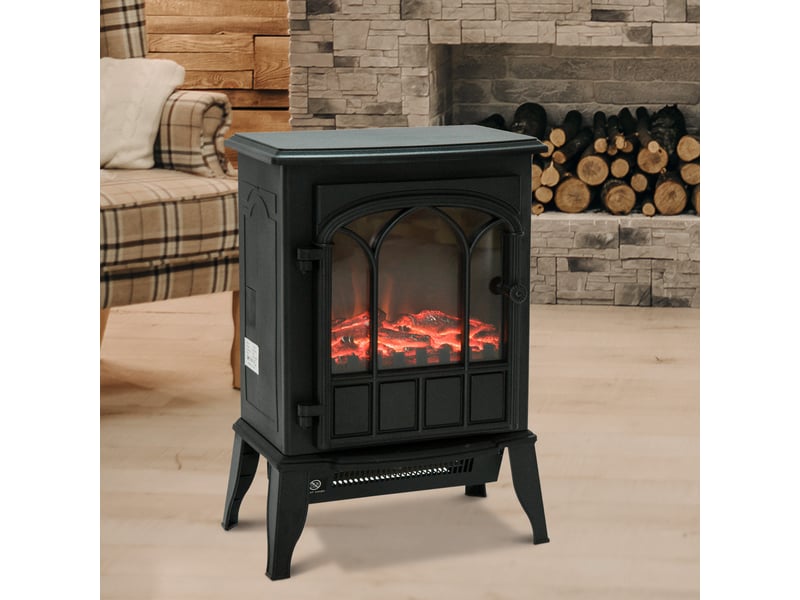  Cheminée électrique sur pied avec effet flamme réglable, chauffage 1000 w ou 2000 w, noire  - Conforama C
