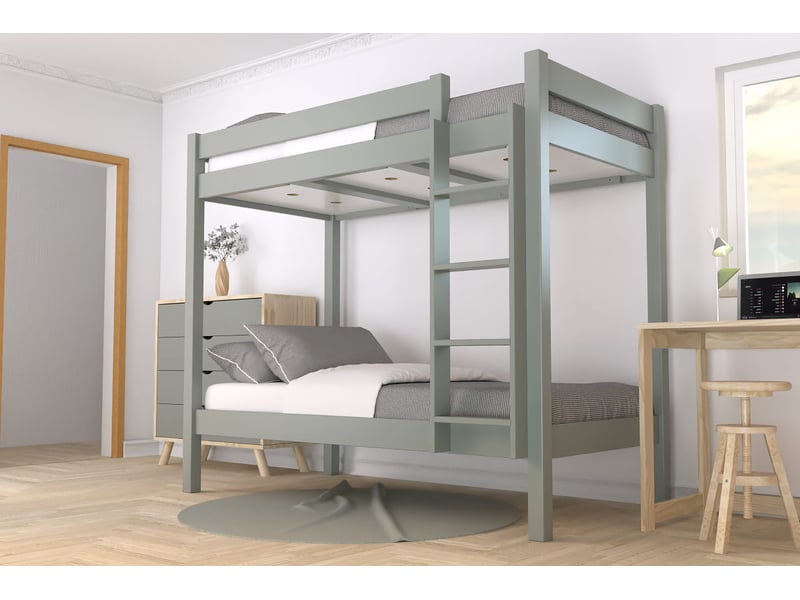  Lit superposé 2 places 90x200 échelle droite bois abc, gris SUPABCDR92-G - Conforama B