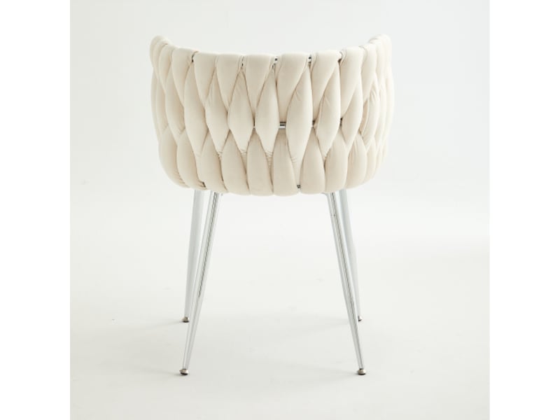  Chaise velours ivoire – ensemble de 2 chaises: salle à manger moderne, cuisine, coiffeuse et pieds argentés  - Conforama E