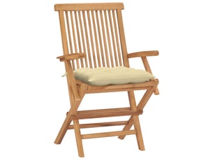 Lot de 4 chaises de jardin et coussins blanc crème teck massif