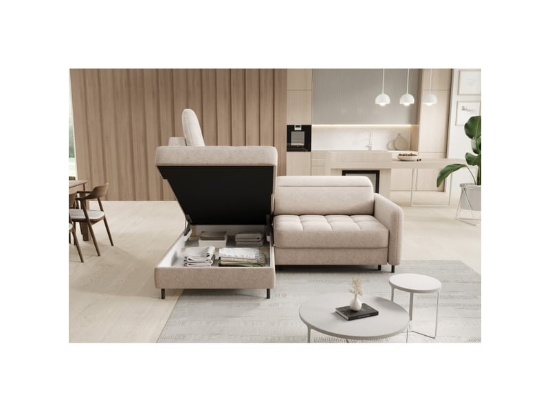 Canapé d'angle gauche convertible barnea 208 cm crème avec rangement  - Conforama B