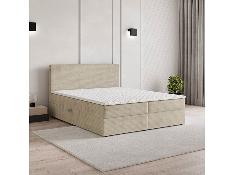 Boxspring nira 200x200 cm, lit complet avec matelas, beige - Conforama B