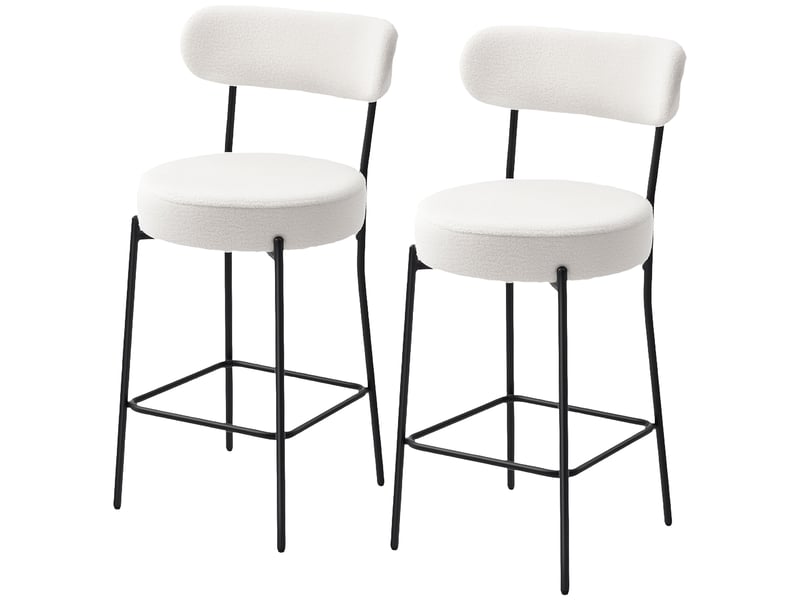  Lot de 2 tabourets de bar en tissu bouclette, chaises de bar avec dossier courbé, repose-pieds, 49x52x95cm, crème  - Conforama B