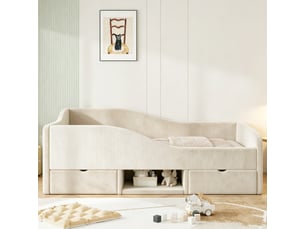 Lit avec rangement 90x190 cm <strong>DZMDIP</strong>  <strong></strong> coloris beige