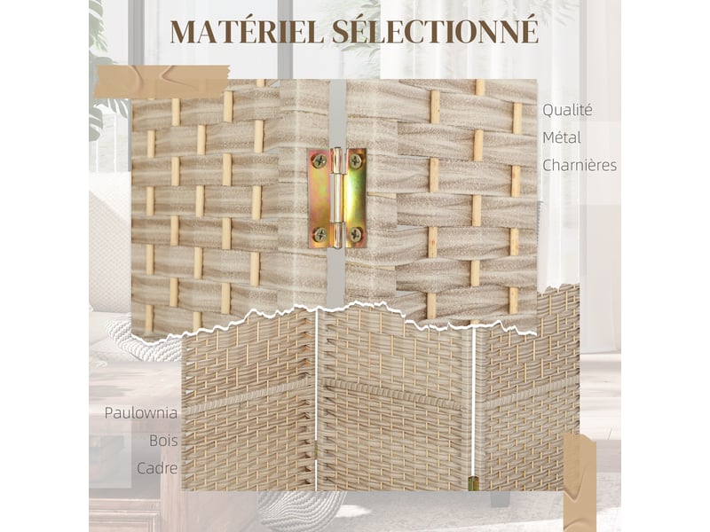  Paravent intérieur en bois 3 panneaux séparateur de pièce pliable pour salon chambre chêne 135 x 180 cm  - Conforama R