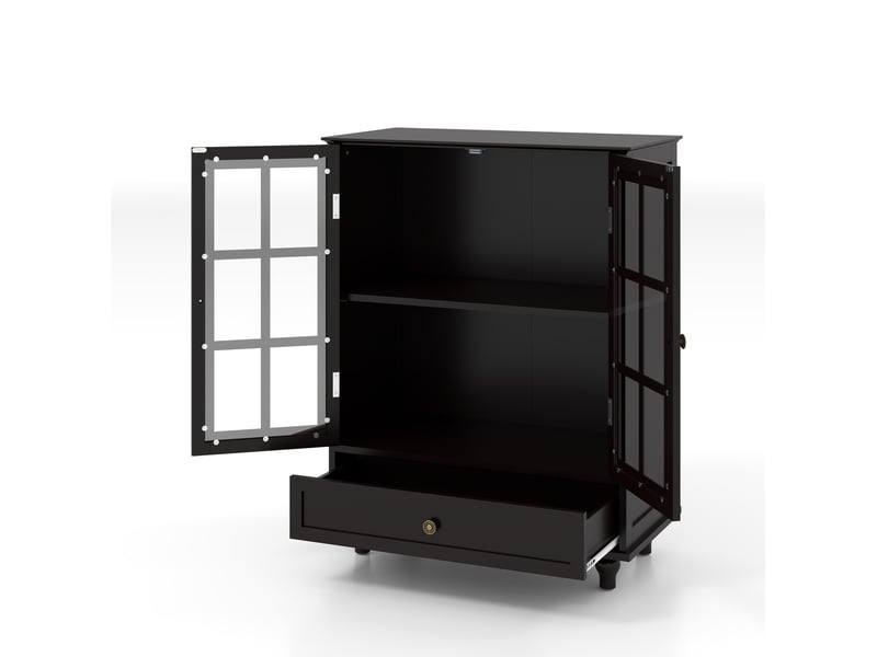  Buffet vitré 2 portes avec tiroir 71x38x93 cm en mdf noir  - Conforama D