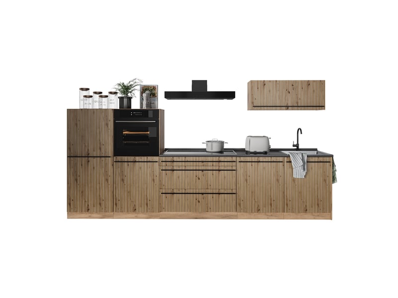  Vicco cuisine, chêne artisanchêne doré, 340cm plan de travail marbre  - Conforama E