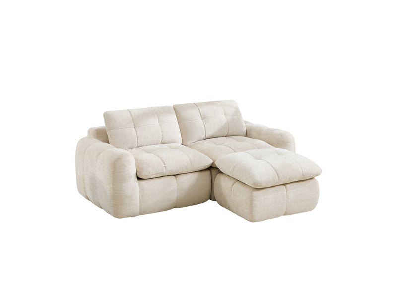 Canapé d'angle, canapé modulable, 2 places, en chenille, beige, livré monté, base antidérapante, avec pouf, sans structure - Conforama W