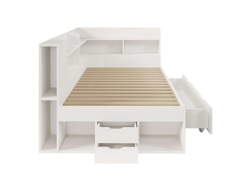 Lit simple enfant 90x200 cm – blanc – led, rangements, tiroirs et station usbtype-c de charge intégrée - Conforama E