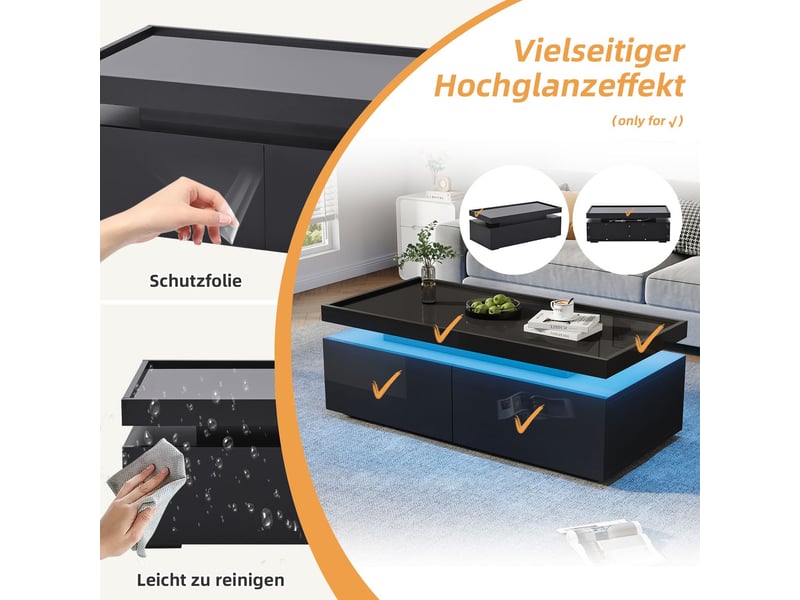  Table basse 100x50x40, design moderne minimaliste avec led et 2 tiroirs table basse salon  - Conforama D