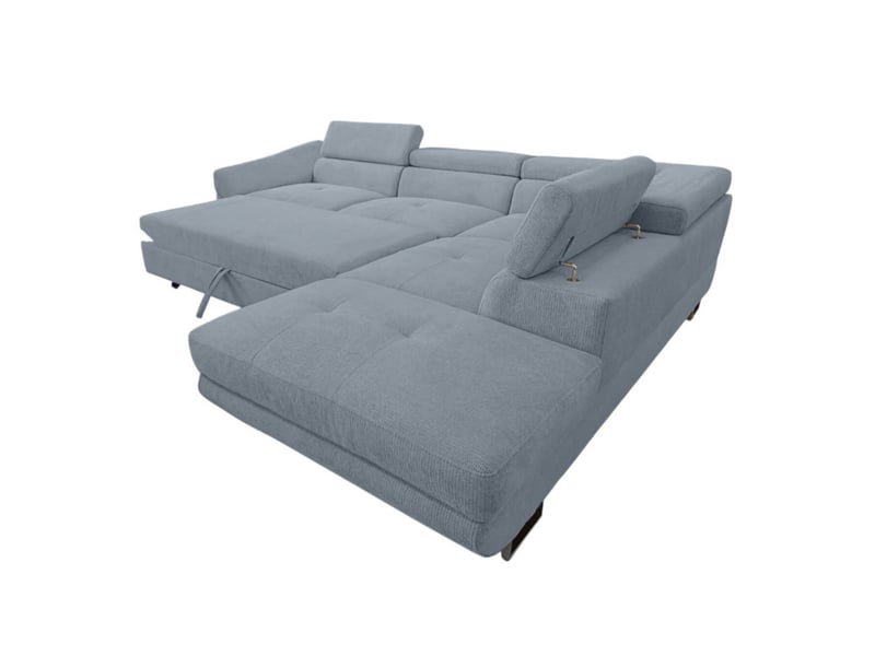  Canapé d'angle cassiope convertible avec coffre en tissu - bleu acier - angle droit CASSIOPE - Conforama E
