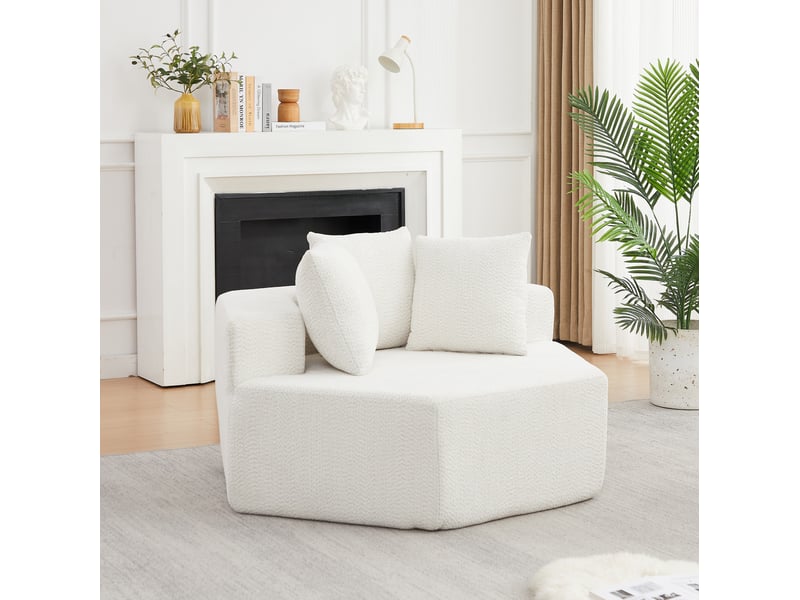  Fauteuil modulable compressé hexagonal souple, beige, tissu en chenille, 1 place assise, style moderne  - Conforama B