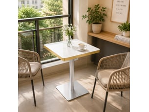 Table de salle à manger carrée pour 2 à 4 personnes, piètement métal, aspect marbre blanc 60 × 60 × 74 cm
