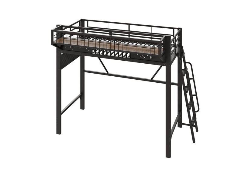  Lit mezzanine 90 x 200 cm cadre métal compartiments de rangement niveau inférieur ouvert finition noire  - Conforama A
