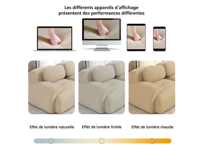  Canapé modulaire u 4 places en velours côtelé,base anti-dérapant,repose-pieds amovibles,accoudoirs xl,ergonomique 32d hautement élastique,beige 388x178x75cm - Conforama A