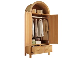 Armoire 181x78x45 cm effet chêne – style campagne – 2 portes, 2 tiroirs, penderie et rangement ouvert