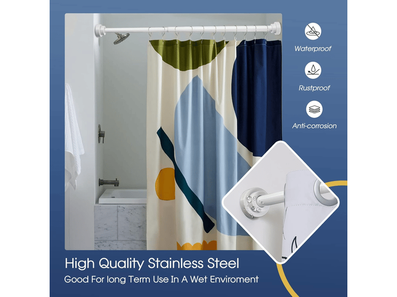  Tringle à rideau de douche télescopique rétractable en acier inoxydable, 55-85 cm du mur, blanche  - Conforama B