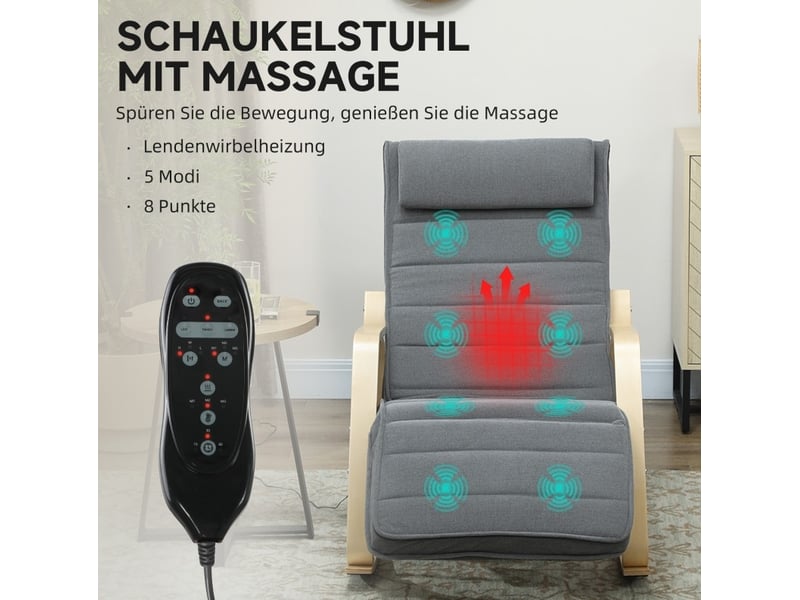  Fauteuil à bascule avec massage et chauffage lombaire, poche latérale, en polyester gris  - Conforama D