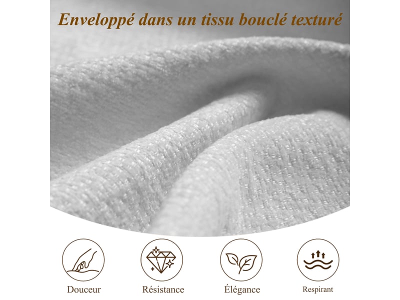  Lit double rembourré 180x200 cm avec tête de lit rembourrée, sommier à lattes inclus, couchage 2 places pour chambre, sans matelas, chenille gris Seren Glow - Conforama E
