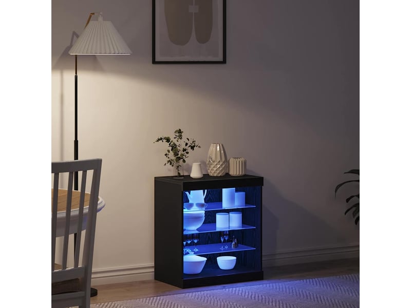  Buffet - bahut - meuble de rangement led chêne noir 60,5 x 37 x 67 cm bois d'ingénierie  - Conforama E